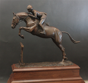 Bronze horse sculpture of hunter jumper, serving as trophy for Michigan Hunter Jumper Association