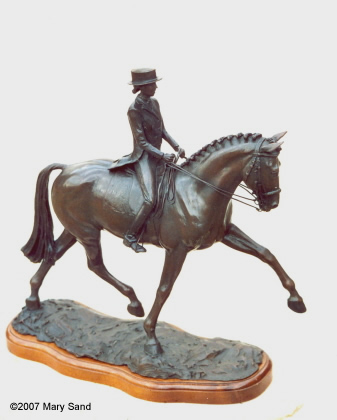 Dressage horse sculpture of Dressage horse and rider performing the half-pass