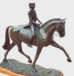 Horse sculpture of dressage horse and rider performing the Half-Pass
